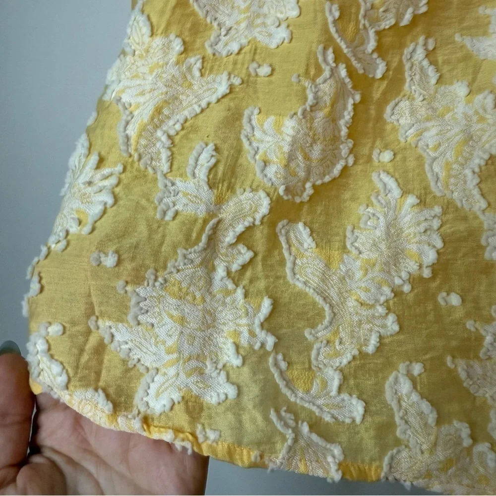 NWT ANTHROPOLOGIE Yvonne Textured Yellow Boho Buttondown Puff Sleeve Blouse Top